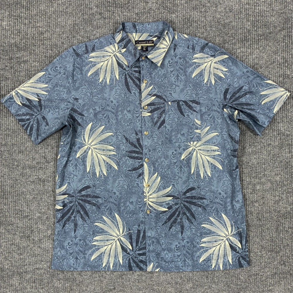 Casual Life Hawaiian Camp Shirt Mens Size XL Blue Tropical Floral Short Sleeve